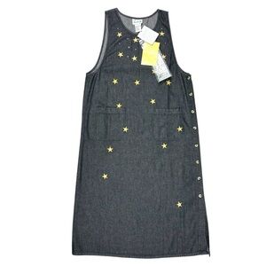Quacker Factory Black Denim Celestial Star Jumper Dress